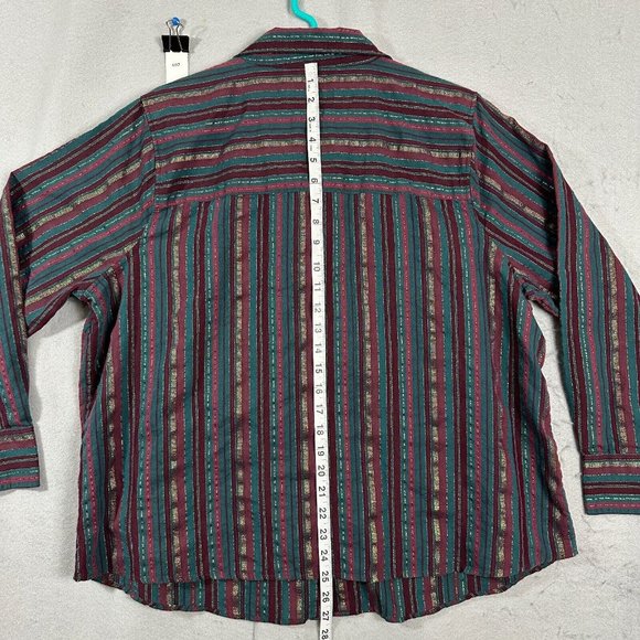 CJ Banks Womens Button Up Top Long Sleeve Stripes Maroon Green Plus Size 1X - Picture 10 of 11